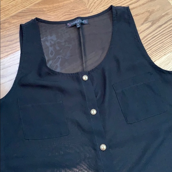 Black chiffon button up tank - Picture 2 of 2